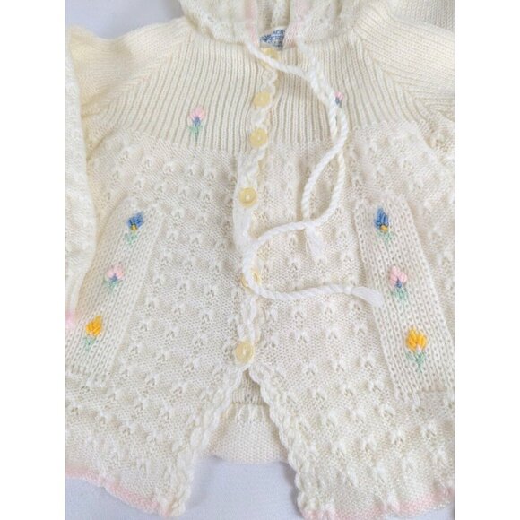 Vintage Made In Portugal Baby Girl 3 Month Hooded Sweater Set Acrylic 2 Piece - Picture 6 of 15
